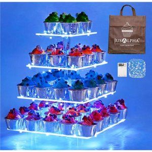 4 Tier Square Cupcake Stand with Light- Premium Cupcake Holder - Serving Tray